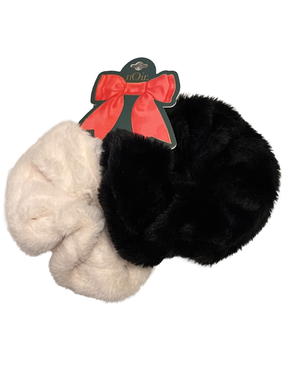 NWT nOir Jewelry Faux Fur Scrunchies in Black and Cream